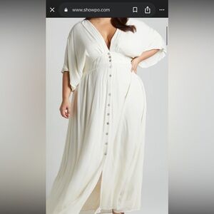 Showpo Elegant White Maxi Dress with Button Detail